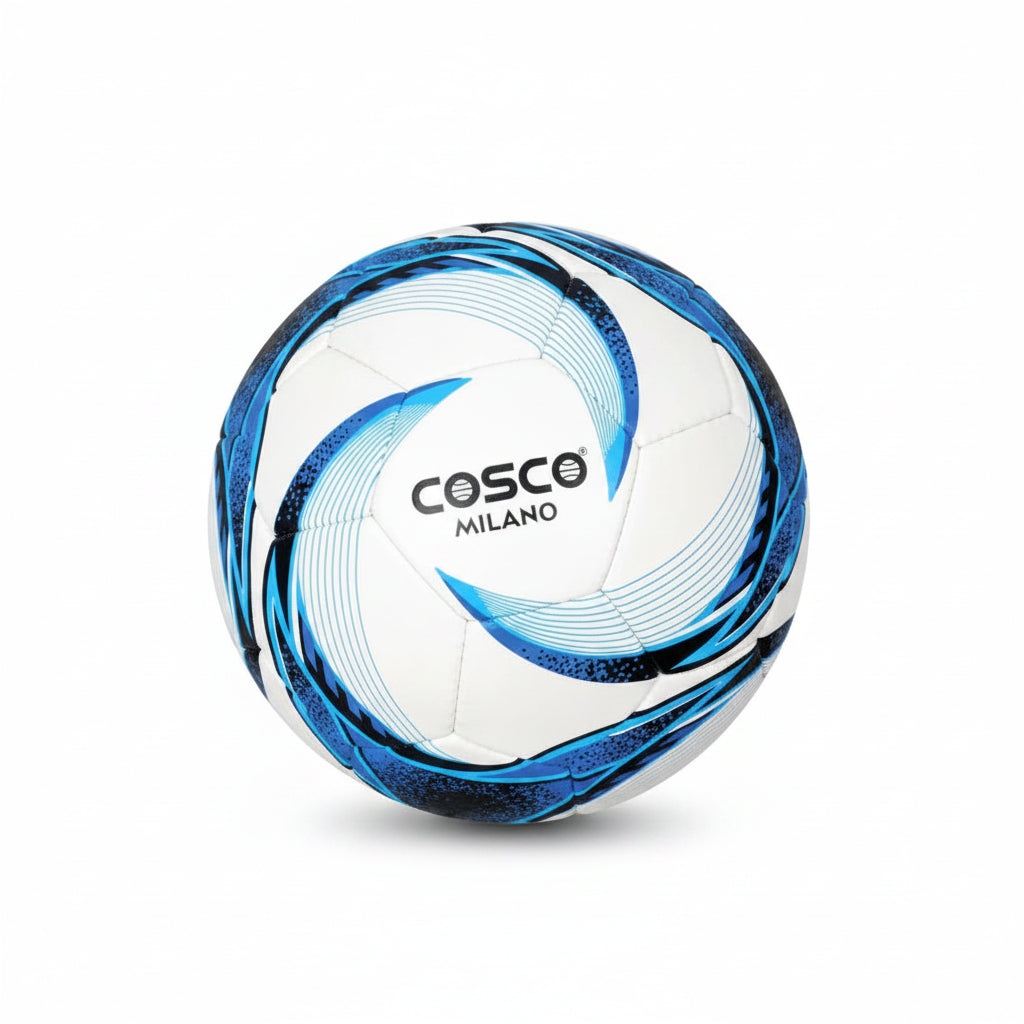 Cosco Milano Synthetic-Fiber Foot Ball, Size 5 (White/Blue/Black)