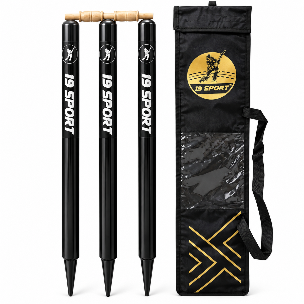 Cricket Wooden Stump Set with Carry Bag (Full Size)