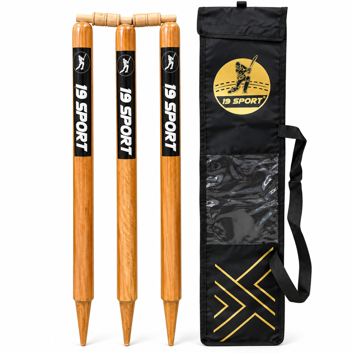 Cricket Wooden Stump Set with Carry Bag (Full Size)