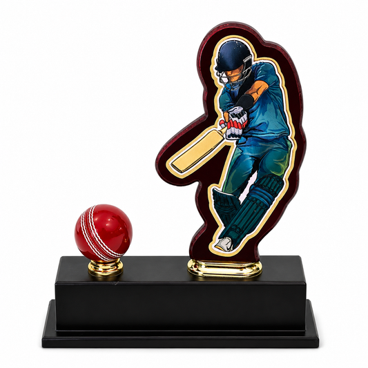 Batsman Cricket Trophy with Ball (12"x8.75")